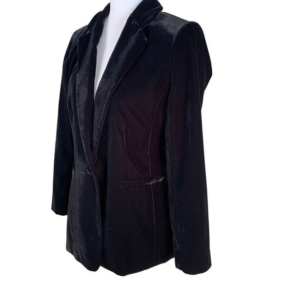 Halogen Size S Petite Blazer Jacket Black Velvet One Button Party Formal Holiday - Picture 1 of 9